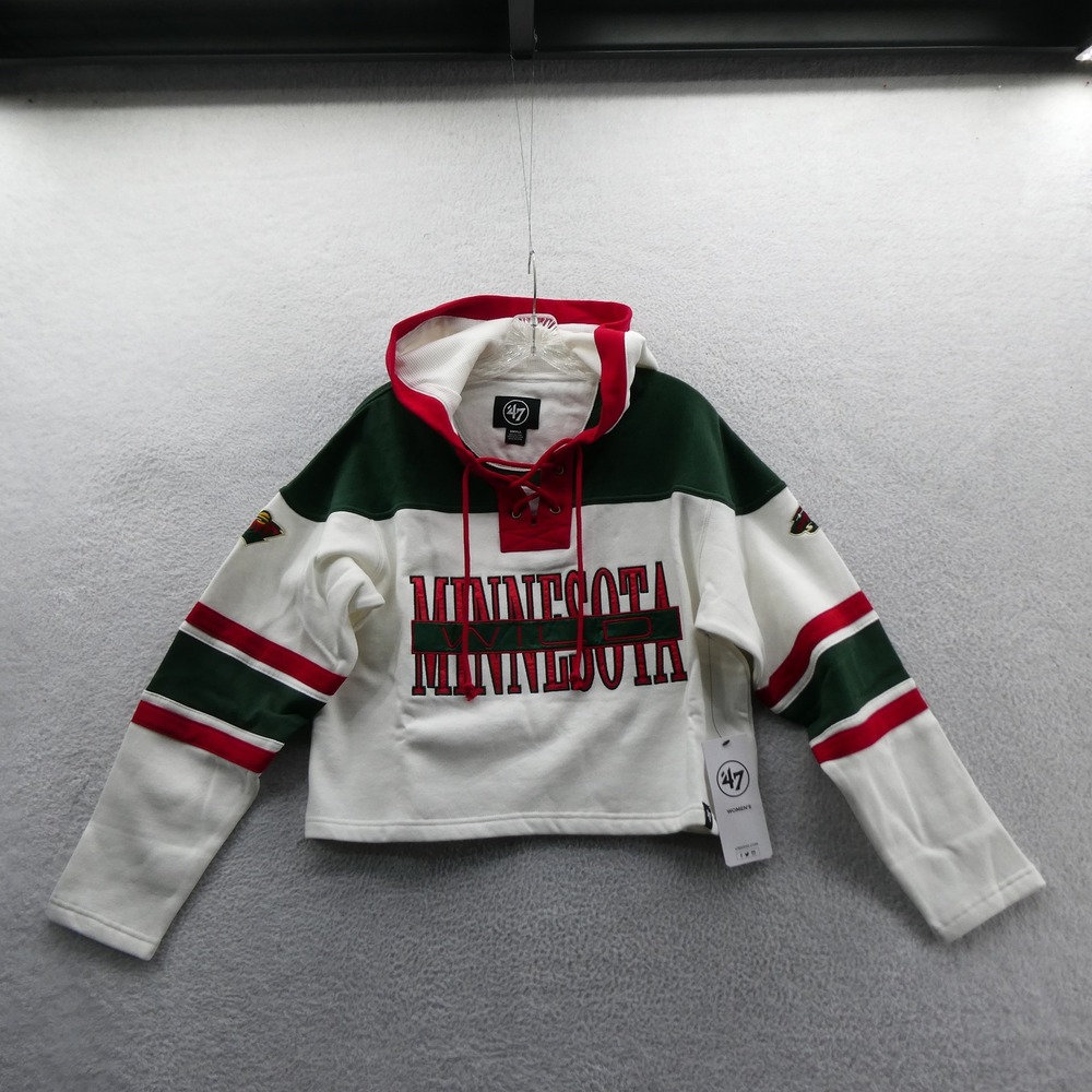 47 Brand Hoodie Women Small Minnesota Wild White Green Red Lace Up Sweatshirt